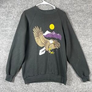 Vintage Jerzees Sweatshirt Adult Medium Black Eagle Nature Moon Mountain 90s USA